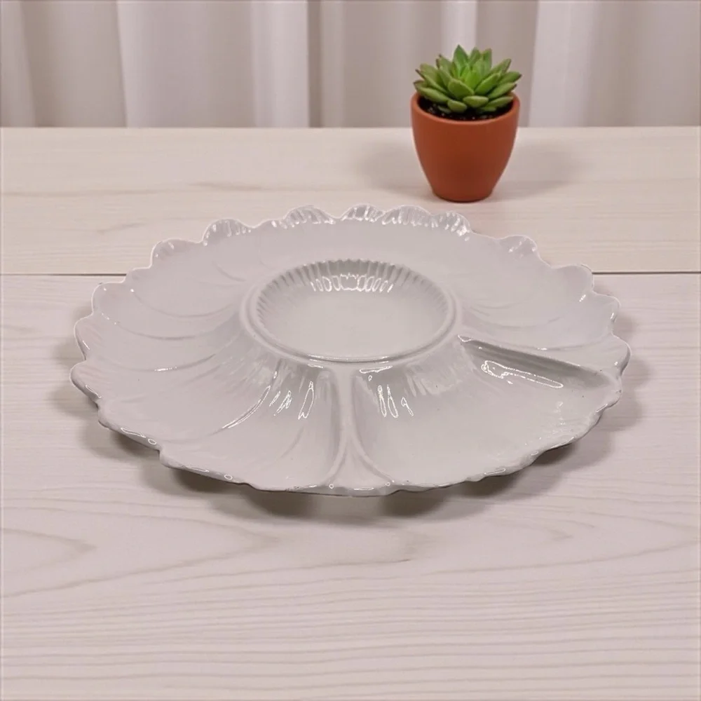 Vintage Italian Flower Petal Crudite Platter White Porcelain Serveware10” 1960’s